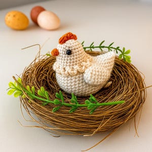 Crochet Chicken in Nest Amigurumi Pattern – Handmade Farm Animal Decor – Cute Hen Plushie for Easter or Spring Gift – PDF Download