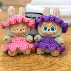 Labubu Crochet Outfit Pattern PDF – Cute Bunny Hat & Dress – Digital Download Doll Clothes – Fits Labubu Monster Plush Toy