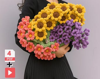 4 Crochet Flower Blanket Patterns: Beginner-Friendly Video Tutorials (PDF)