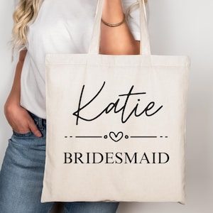Custom Bridesmaid Tote Bag with Name, Personalized Wedding Party Gift, Bridal Shower Tote, Bachelorette Gift Bag for Bridesmaids