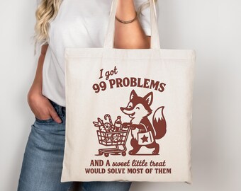 Funny Tote Bag, Fox Tote Bag, Grocery Shopping Bag, Cute Animal Tote, Eco Friendly Reusable Bag, Gift for Foodies, Market Tote Bag
