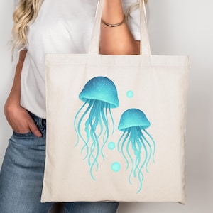 Jellyfish Tote Bag, Ocean Lover Canvas Bag, Under the Sea Reusable Tote, Marine Life Beach Bag, Eco Friendly Sea Creature Gift Tote