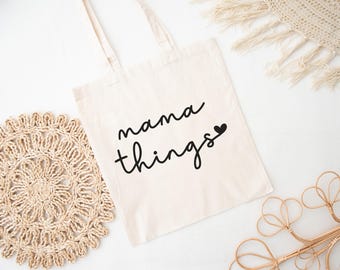 Mama Things tygväska, mammapresentväska i tyg, mors dag-present till mamma, återanvändbar shoppingväska, Mom Life Market-tygväska