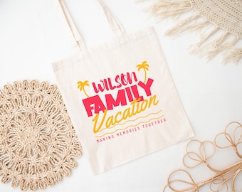 Custom Family Vacation Tote Bag, Personalized Name Beach Bag, Summer Trip Gift, Travel Keepsake Canvas Tote