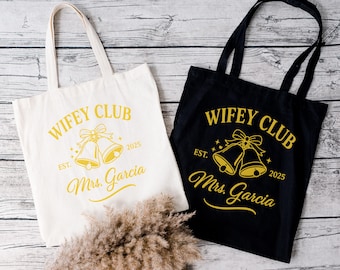 Bolso de mano Wifey Club, bolso de novia personalizado, bolso de boda con nombre personalizado, bolso de regalo para despedida de soltera, bolso de regalo para recién casados, bolso de luna de miel