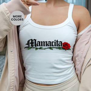 Mamacita Rose Graphic Tank Top Gothic Script Floral Aesthetic Sexy Cute Outfit Trendy Streetwear Latina Vibe Romantic Edgy Gift
