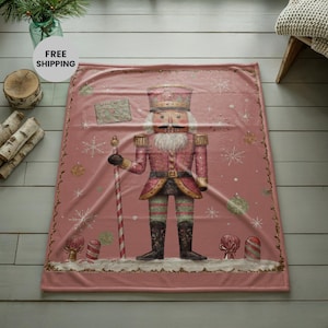 Rosa Nussknacker-Soldat-Decke aus Samt | Weihnachtsdekoration