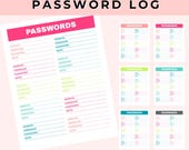 Colorful Password Log Printable, Letter & A4 Size Accounts Organizer PDF, Home Binder, Planner, Instant Download