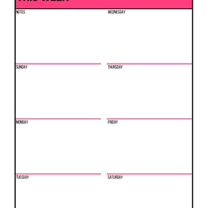 Pink Undated Weekly Planner Printable, Week on 1 Page, Letter Size, Grid, Lined,Blank Styles, Sunday and Monday Week Start, Instant Download