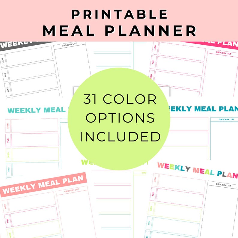 Colorful Weekly Meal Planner Printable, 31 Variations, US Letter & A4 ...