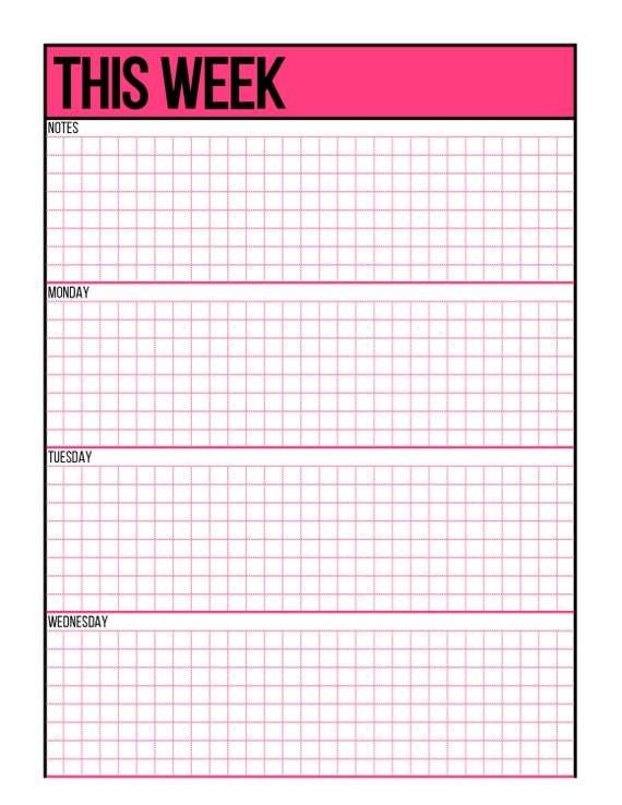 pink undated weekly horizontal 2 page planner printables letter size instant download 2 page weekly planner template