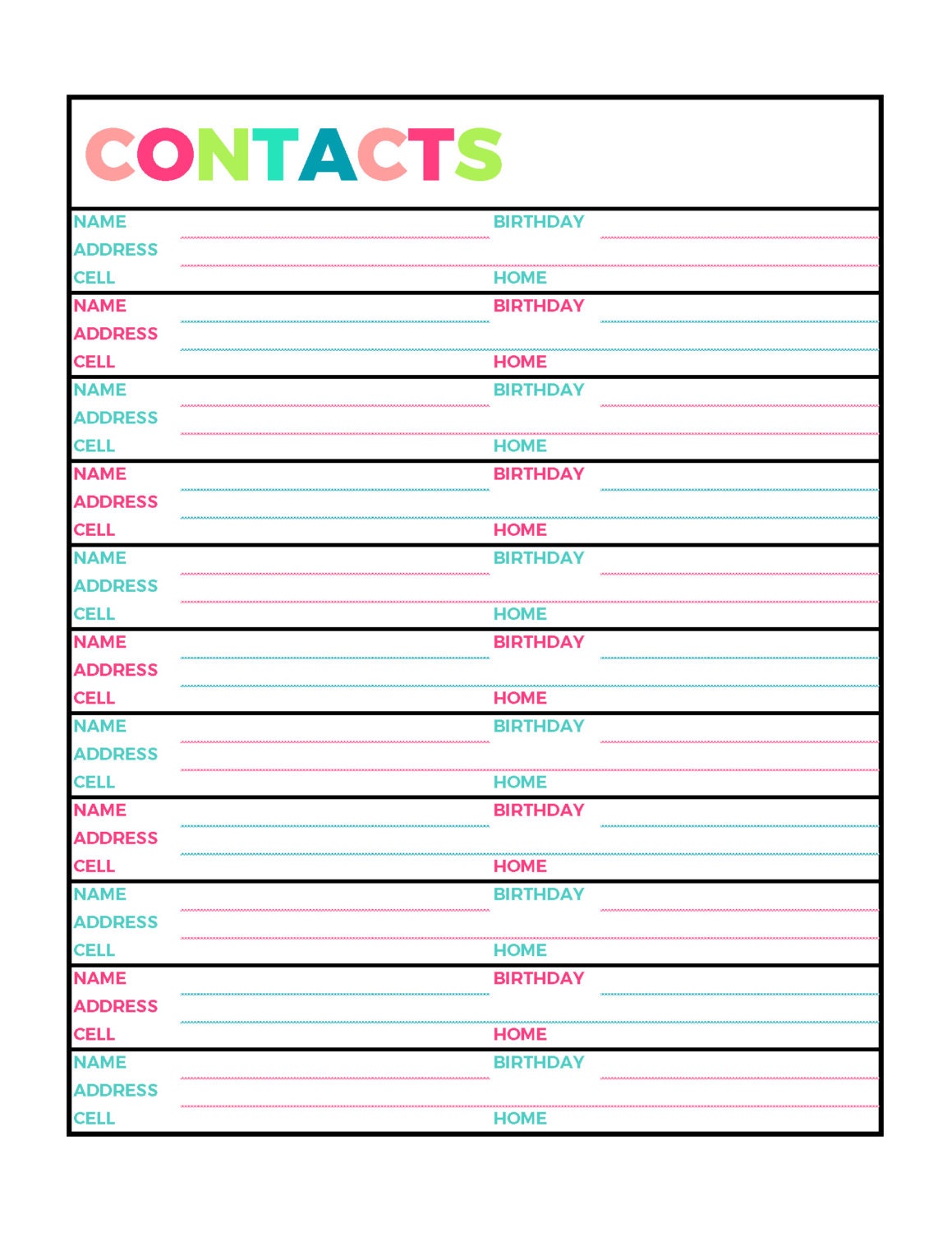 Bright Contacts Address Book Printable Page, Letter Size PDF, Home Binder, Planner, Instant Download - Etsy bright-contacts-address-book-printable-page-letter-size-pdf-home-binder-planner-instant-download-etsy