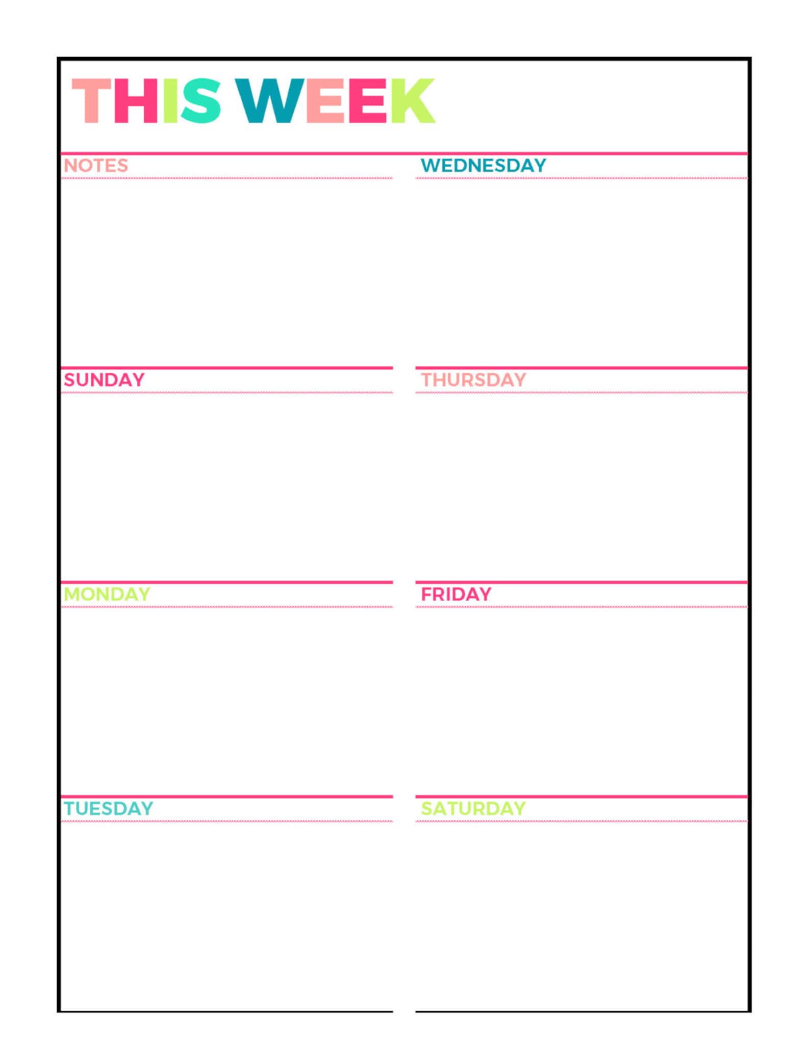Bright Weekly Planner Printable, Week on 1 Page, Undated,letter Size,grid,lined, Blank Style ...
