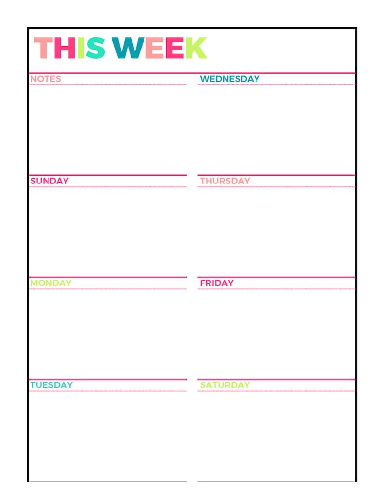 Bright Weekly Planner Printable Week on 1 Page | Etsy