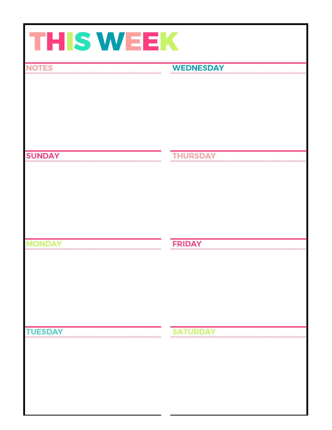 Lined Style Weekly Planner Template Template - Printable PDF