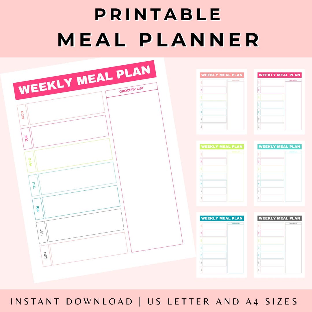 Colorful Weekly Meal Planner Printable, 31 Variations, US Letter & A4 ...