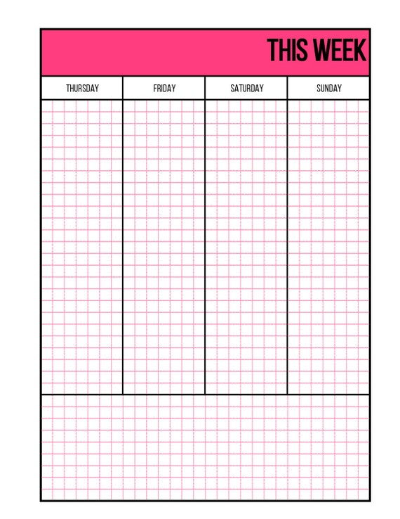 pink undated weekly vertical 2 page planner printables letter size nstant download 2 page weekly planner template