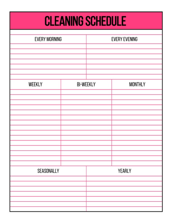 Beis Weekender bag cleaning schedule chart