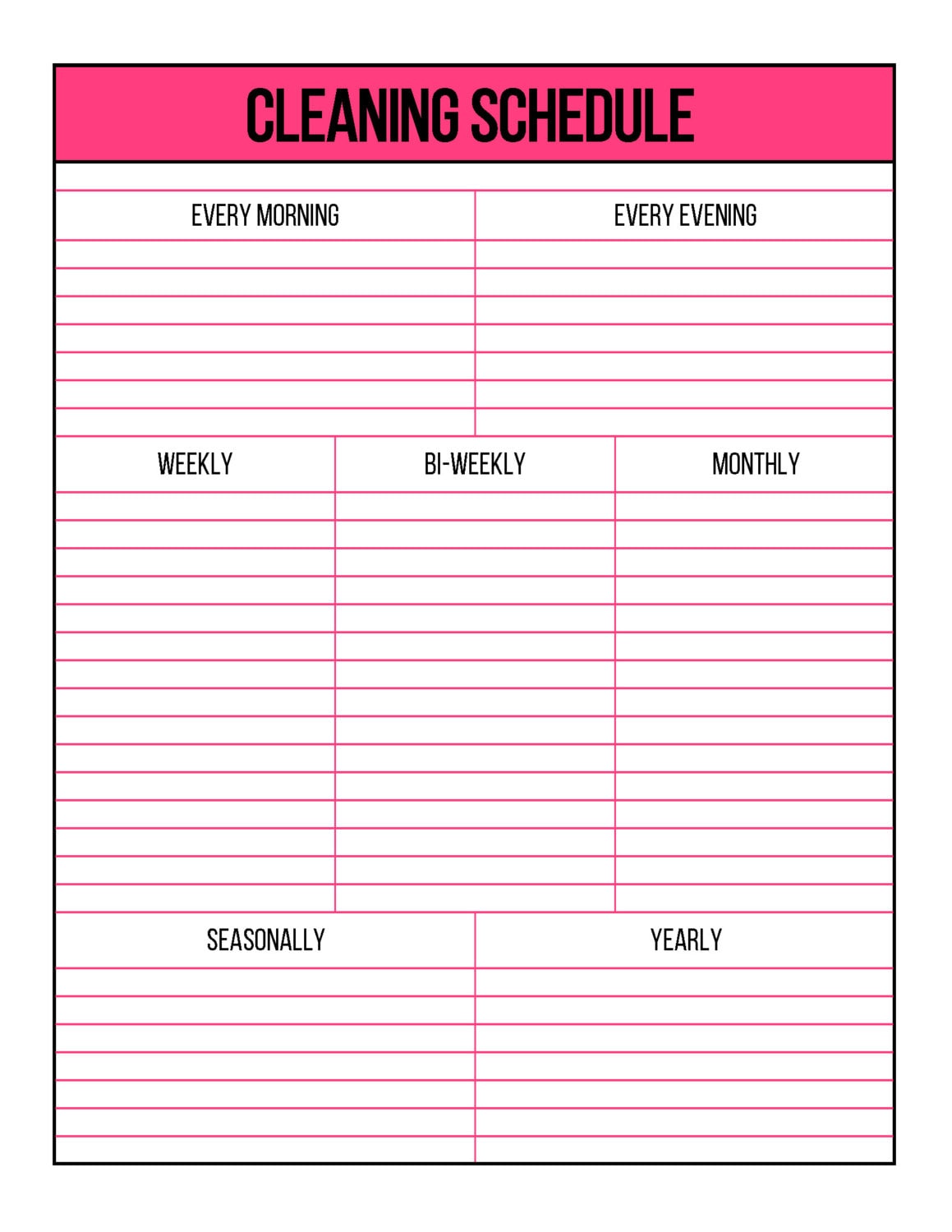 Pink Printable Cleaning Schedule, 1 Page Letter Size, Lined and Blank Styles, Instant Download - Etsy for Free Printable Blank Cleaning Schedule