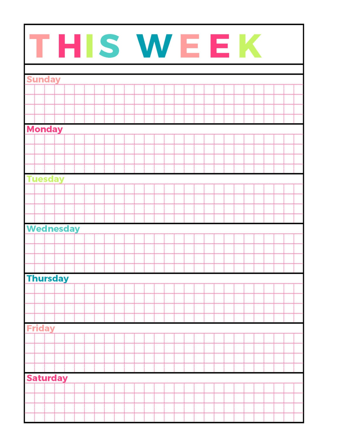 Bright Weekly Planner Printable, Week on 1 Page, Undated,letter Size ...