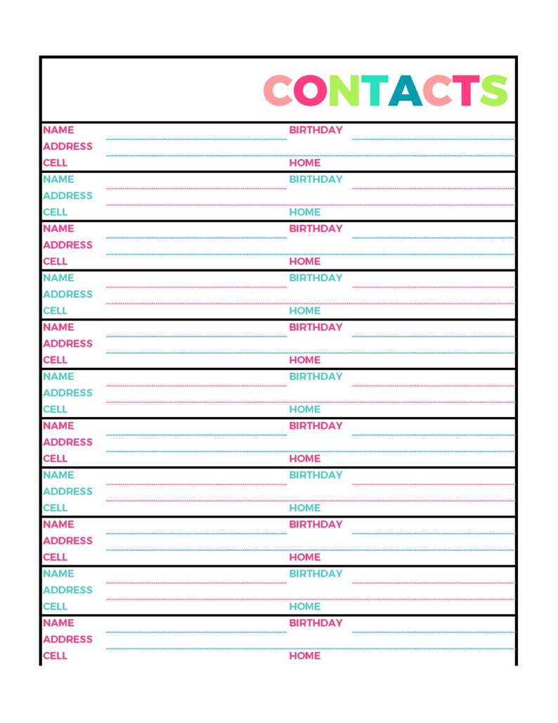 Printable address book