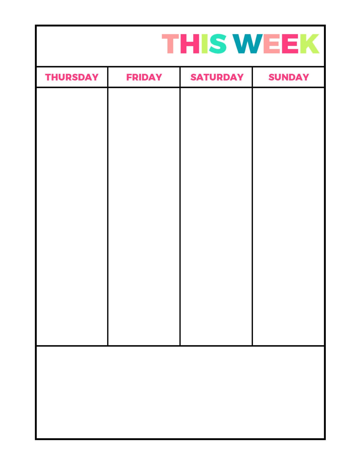 Bright Weekly Planner Printable Week on 2 Pages Undated letter Size