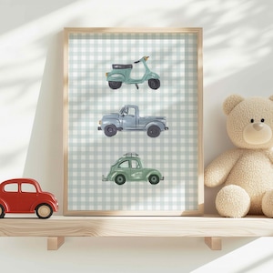 Affiche vintage véhicules pour enfants / Poster rétro scooter, camion et voiture à imprimer / Décoration chambre garçon et bébé