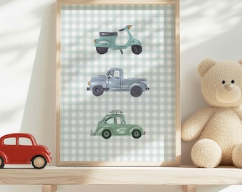 Affiche vintage véhicules pour enfants | Poster rétro scooter, camion et voiture à imprimer | Décoration chambre garçon et bébé