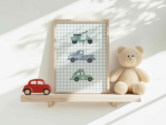 Affiche vintage véhicules pour enfants | Poster rétro scooter, camion et voiture à imprimer | Décoration chambre garçon et bébé