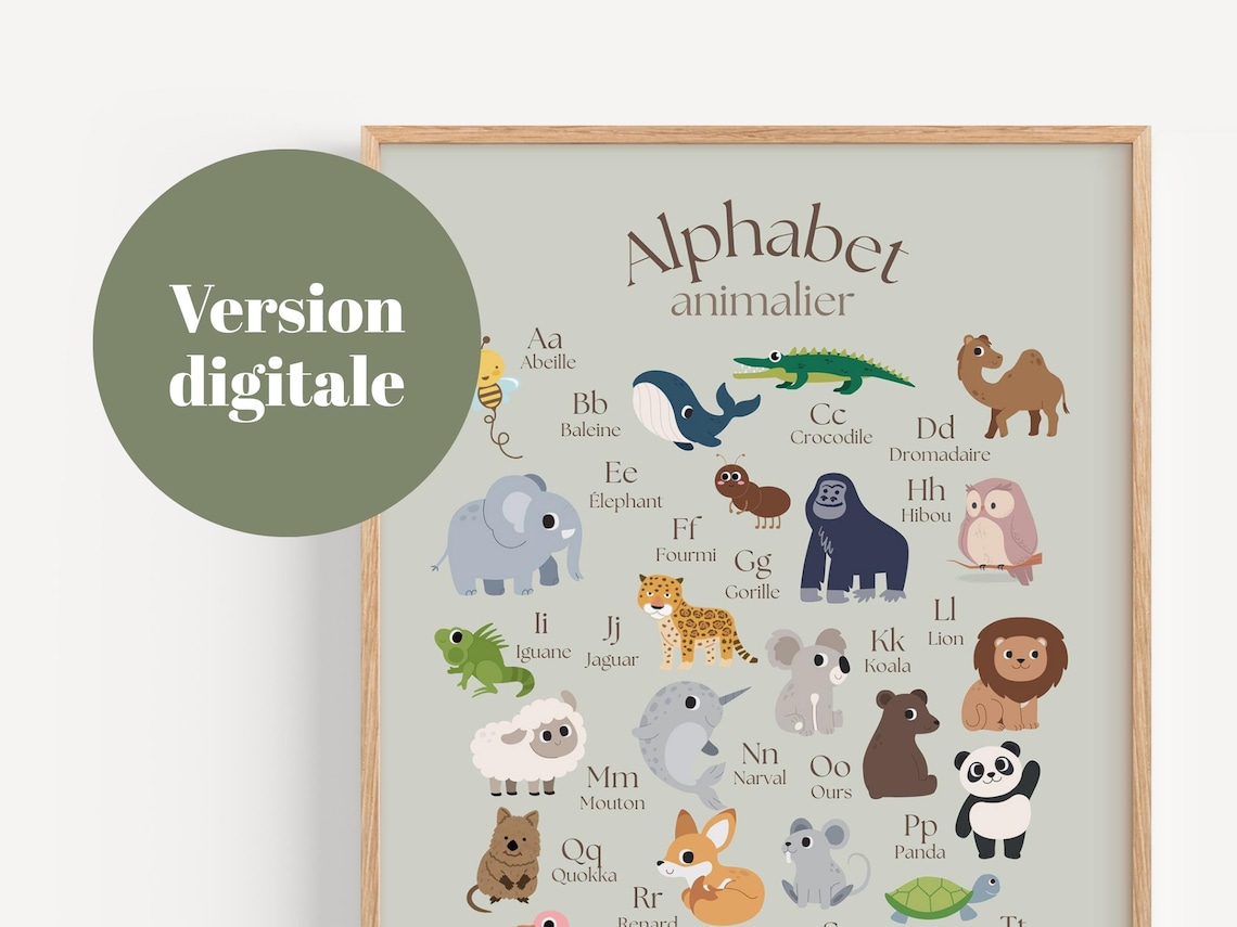 Poster éducatif Abécédaire Animaux Pour Enfants – Papier – Format Standard