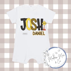 Infant, Toddler, Boys Short Sleeve Romper, Personalized, Construction Zone, Construction Worker