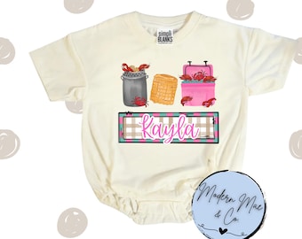 Girls Crawfish Bubble, baby girl crawfish outfit, toddler girl crawfish outfit, girls crawfish sunsuit, crawfish romper, crawfish bubble