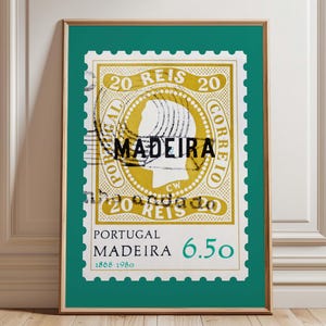 Arte con sellos de Madeira, Portugal, decoración de pared asequible, un regalo único para los amantes de los sellos postales, póster de sellos antiguos
