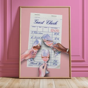 Pink Guest Check Print: Retro Rose Wine Bar Art (Digital Download)