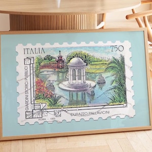 Italien Durazzo Pallavicini Gärten Poster | Historische Stadtgarten Poster | Italien Briefmarke Wand Kunst |  Dekoration | Geschenk für Moom