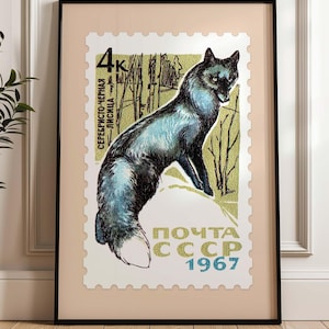 Impresión artística de zorro, arte de pared para cazadores, arte de pared de zorros, regalo para cazadores, regalo para amantes de los zorros, póster de sellos antiguos, sellos postales antiguos