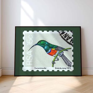 Afiche de sellos de aves sudafricanas / Arte de pared con sellos postales retro descargables / Regalo africano para ella / Decoración para amantes de las aves / Póster decorativo de animales