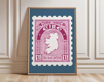 Retro Irish Map Stamp Poster, Vintage Country Digital Print