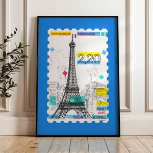 Vintage Paris Travel Print: Eiffel Tower Stamp Art (Digital Download)
