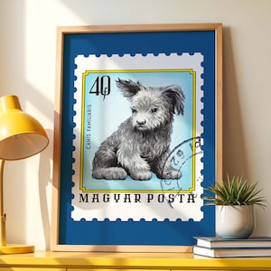 Lindo sello de perro bebé / Arte de pared para habitación de niños en azul / Impresión de regalo para amantes de los animales / Ideas de decoración de habitaciones infantiles / Póster retro descargable