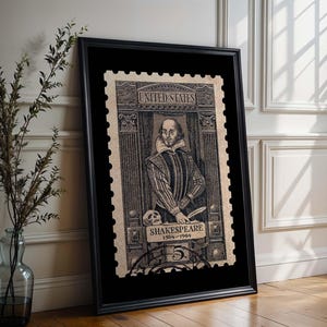 William Shakespeare Portrait Kunstdruck, Vintage Wand Kunst Druck, Shakespeare Briefmarke Wohnkultur