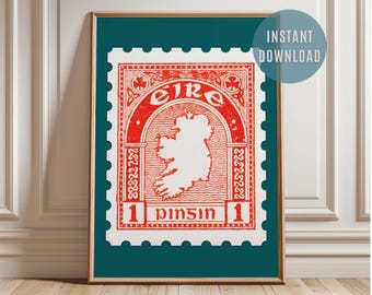 Retro Irish Stamp Poster: Nostalgic Ireland Souvenir Art (Digital Download