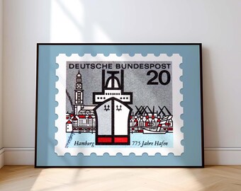 Hamburg Germany Stamp Art Print: Vintage Ship Port Poster (Digital Download)
