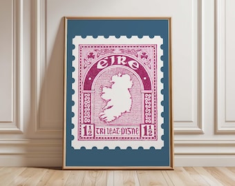 Vintage Irish Map Stamp Art, Country Travel Poster