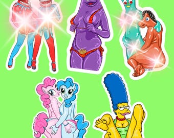 Naughty Nostalgia STICKER PACK - Die Cut Vinyl, Laptop Sticker, funny, Australia, Grimace, My Little Pony, Marge Simpson, Gumby, Parody