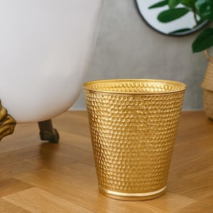 Handmade Morocan Brass Trash Can – Hammered Solid Brass Waste Bin for Bathroom, Office, Bedroom or Boho Home Décor – Style Metal Wastebasket