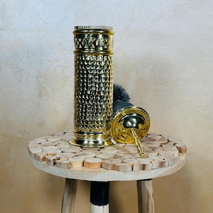 Handmade Moroccan Brass Toilet Brush Holder – Hammered Bathroom Accessory – Solid Brass Toilet Brush Stand with Lid and Cleaning Brush