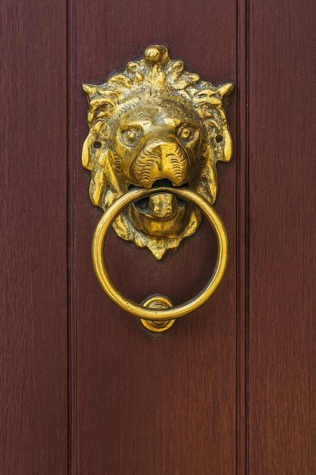 手作りモロッコ真鍮ドアノッカー - 彫刻されたライオンヘッド