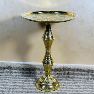 Hand-Engraved Moroccan Brass Tray – Vintage Round Serving & Tea Tray, Decorative Brass Accent for Moroccan, Arabesque, or Classic Decor