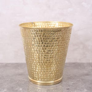 Handmade Morocan Brass Trash Can – Hammered Solid Brass Waste Bin for Bathroom, Office, Bedroom or Boho Home Décor – Style Metal Wastebasket